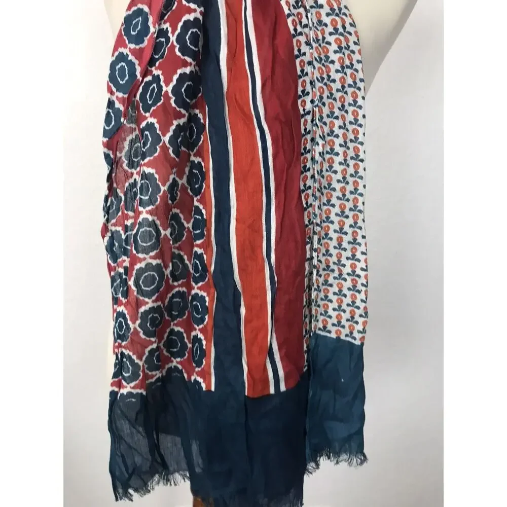 Coldwater Creek Scarf Women Sz OS Multicolor Print‎ Floral Graphic Raw Hem NWT